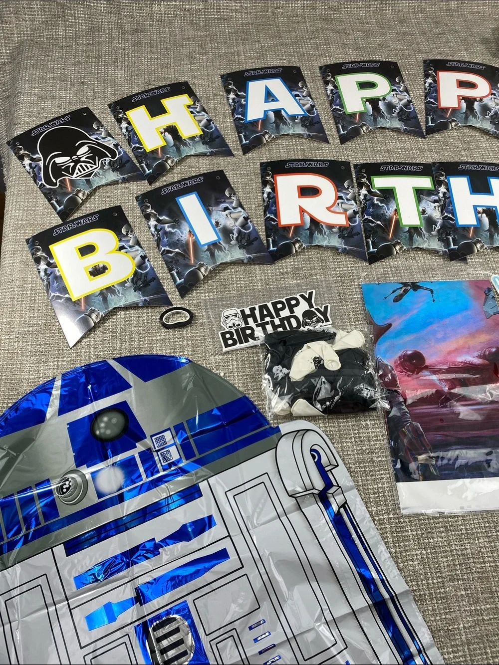 Star Wars Blue & Multi-Color Birthday Banner and Character Cutouts party supp.